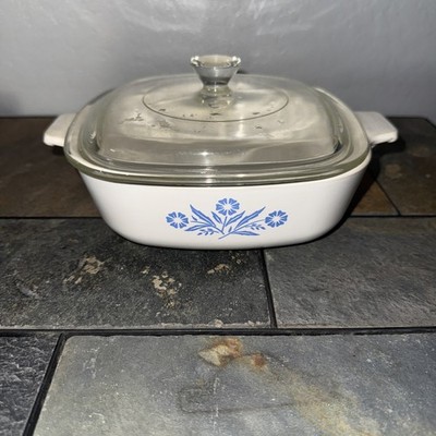 3 pc Vintage CorningWare Set 2x 1-Quart Cornflowers/ 1 Lid & Skillet P83 6 1/2in