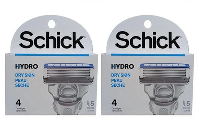 Schick Hydro Dry Skin 5 Blades Razor 4 Refills/ 2 PacksTotal 8Cartridges