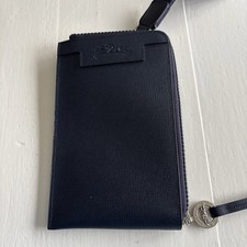Longchamp Navy Leather Purse Wallet Phone Holder With Lanyard Strap