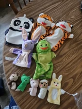 Lot Of 10 Puppets 5 Hand Puppets 5 Finger Puppets.