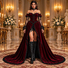 Gothic Velvet Corset Dress, Victorian Burgundy Halloween Dress,Custom Size