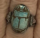 Vintage Sterling Silver Egyptian Carved Soapstone Scarab Ring Size 7
