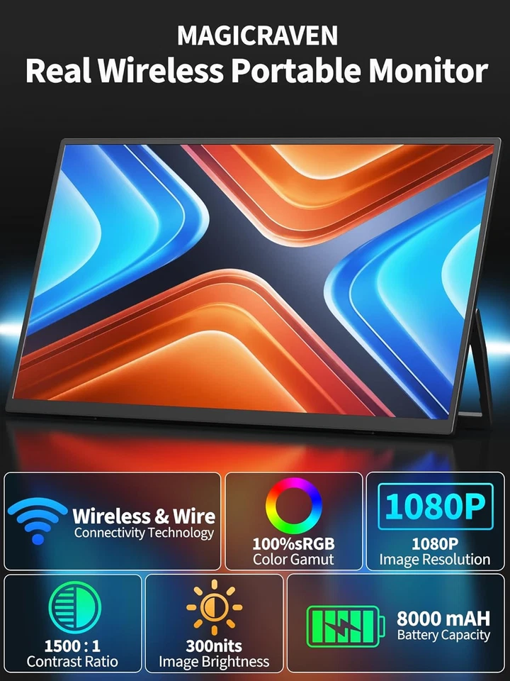 8000 Mah Wireless Portable Monitor, 15.6" 1080P IPS Laptop Screen, Second Comput - Image 3 of 4