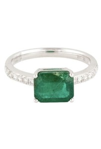 14k White Gold 2.02ct Emerald & Diamond Cocktail Ring Size 6 GIA Prong