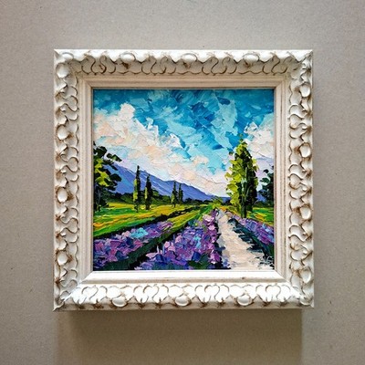 Lavender Field Painting Provence Original Art Impasto Oil Painting Unframed 6х6