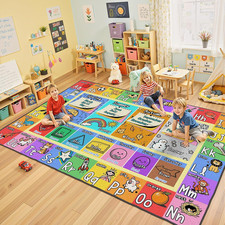 ABC Kids Playroom Rug 3X5, Educational Classroom Rug  Colorful, Washable, Soft