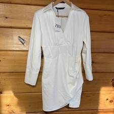 zara Mini Dress Long Sleeve V-Neck Lined Large White Color L