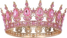 Kamirola -Full Round Queen Crowns Rhinestone Wedding and Tiaras Pink