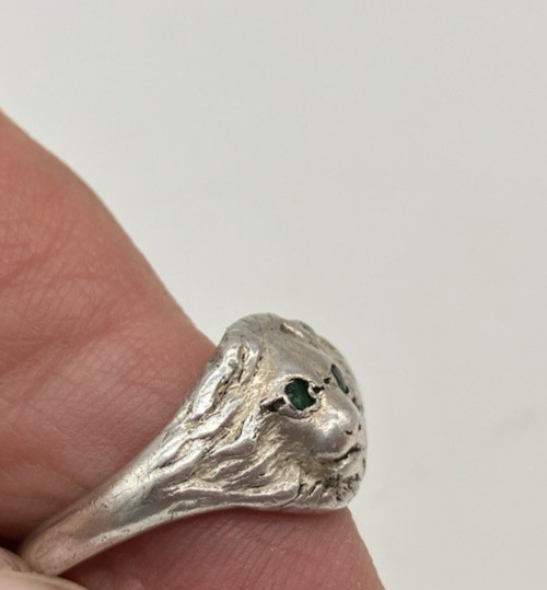 Vtg Retired James Avery Lion Head Ring Sterling Sz 8 Green Emerald Eyes RARE