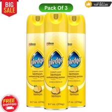 Pledge Enhancing Polish, Furniture & Wood Spray, Lemon Scent, 9.7Oz-(Pack of 3)