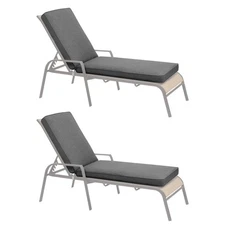 Aoodor 2Pcs Patio Chaise Lounge Cushion Pad Outdoor Water Resistant Mat, Gray