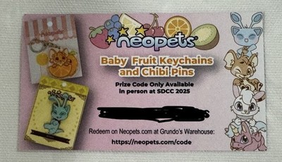 SDCC 2025 Exclusive Neopets Code Baby Fruit Keychains Chibi Pins Virtual Prize