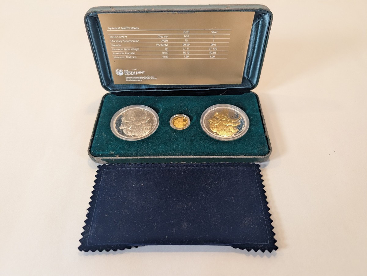 2008 Australia Koala 1/10oz Gold 1oz Gilded Silver & 1oz PR 3Coin