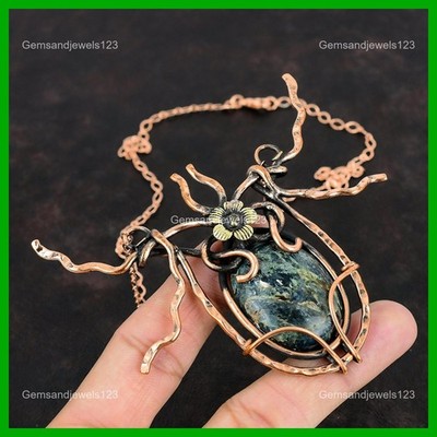 Natural Kyanite Copper Chain Wire Wrapped Flower Ethnic Artisan Necklace Jewelry