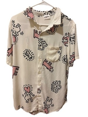 HTF  Rare Keith Haring Pink And White Button Down Short Sleeve Size M Men s