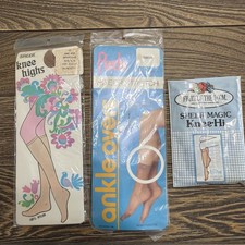 Vintage Pantyhose Stocking Knee Highs Ankle Lot of 3 Packs Nylon Dead Stock