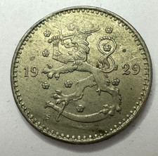 1929 S Finland 1 Markka Coin, AU About Uncirculated