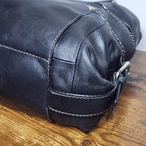 Vintage Fossil Black Leather Multi-Pocket Shoulder Bag Y2K Satchel Top Stitch, $59.85 - Photo 9