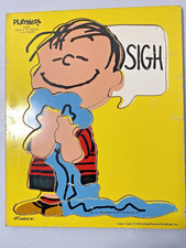 VINTAGE PLAYSKOOL PEANUTS CHARLES SHULTZ LINUS WOODEN PUZZLE 1952 SIGH  230-8