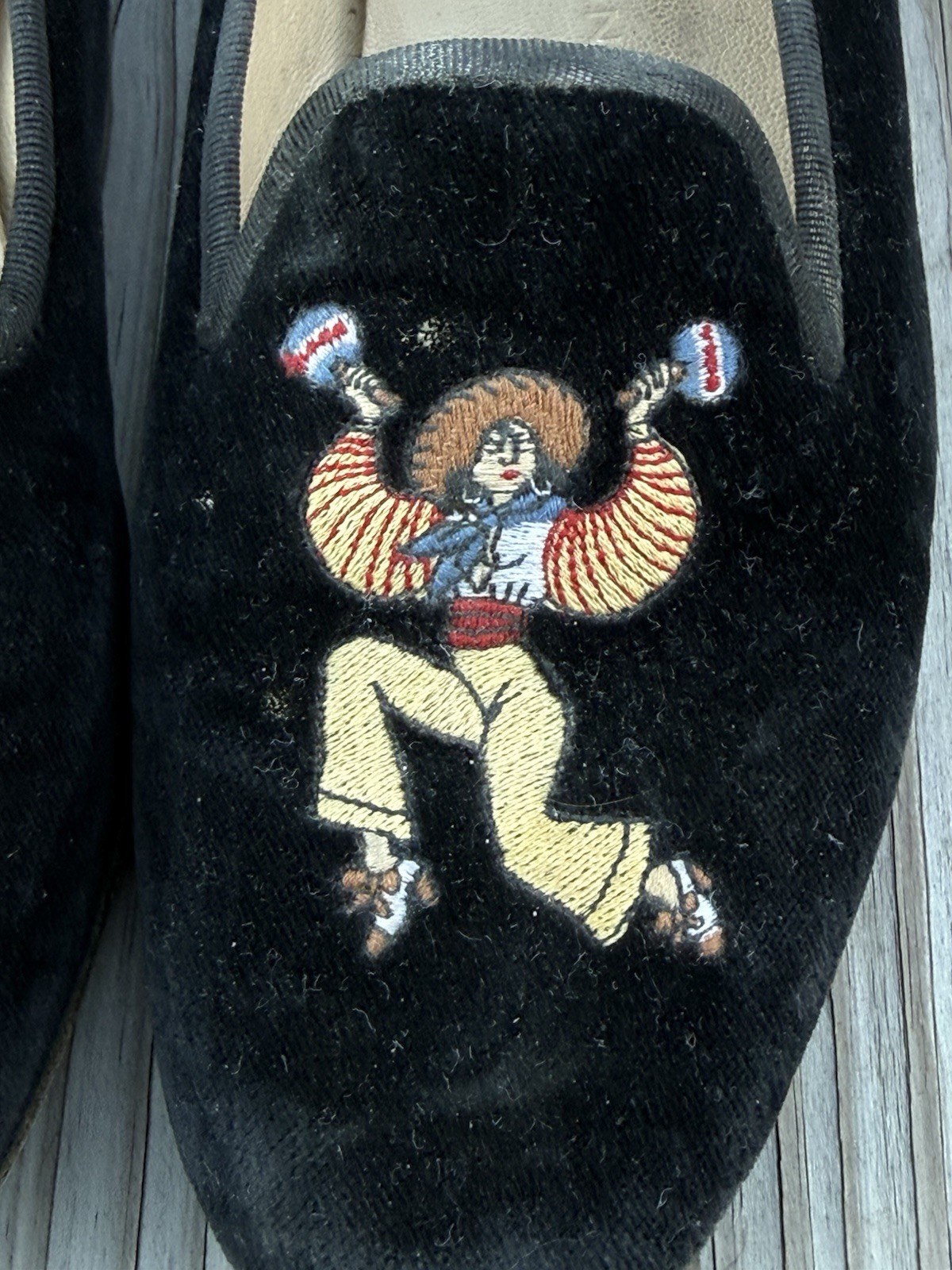 Stubbs & Wootton Mariachi Embroidered Black Velvet Slippers Rare Vintage Loafers