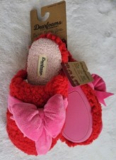 DEARFOAMS Women  s Size XS 5-6 Holiday Present Novelty Slippers Cozy   Pink Red