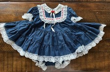 EUC Vintage Bryan Blue White Dots Baby Girl 6-9 Mo Full Circle Ruffle Dress