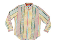 Robert Graham Shirt Mens Size L Multicolor Striped Floral Embroidery Long Sleeve
