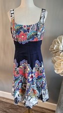Nine West Floral Sleeveless Lined A Line Dress Back Zip Blue Colorful Size 10