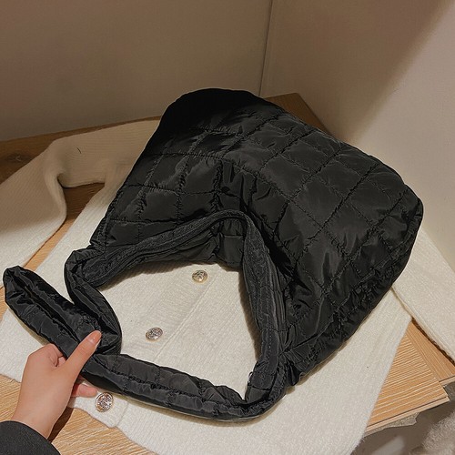 Retro-karierte Umhängetasche für Damen, Nylon, reine Farbe, Umhängetaschen (schw - Bild 7 von 12