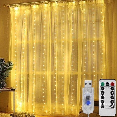 3*3M 300 LED Curtain Fairy String Lights Window Decor USB Plug in with Remote UK - Picture 2 of 19