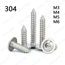 304 Stainless Steel Hex Socket Button Flanged Washer Head Self Tapping Screws M3