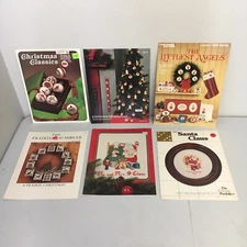 Lot of 6 Christmas Holiday Cross Stitch Single Pattern Books Santa Vintage 80s