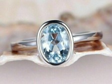 2.50Ct Oval Lab-Created Aquamarine Bezel Set Engagement Ring 925 Silver Minimal