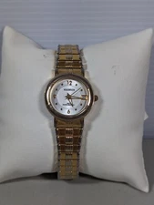 Elgin II Silver Tone Dial Gold Tone Stainless Steel Stretch Band Watch 6 Inch
