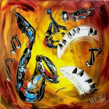 BOil Painting JAZZ SIGNED  Original on canvas IMPRESSIONIST UF7