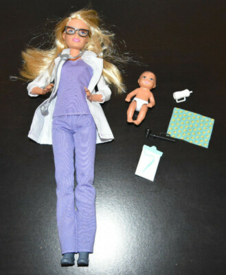 Barbie Baby Doctor Pediatrician Playset Career Doll Purple Scrubs  Complete