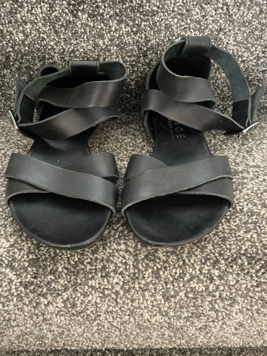 Office London Lady s Black Ankle Strap Flat Sandals Size 37