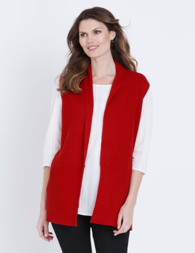 W Lane - Womens Tops - Red - Gilet - Rib Knit - Cotton Wool  Blend - Vest Wlane - Picture 1 of 6