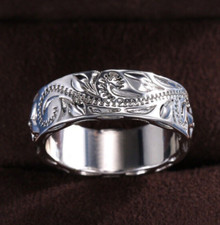 Silver plated Flower Leaf Pattern Ring Authentic Women's Band For Christmas Gift