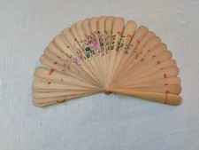 Vintage, Antique, Wooden Hand Painted, Oriental, Folding Hand Fan, 10".