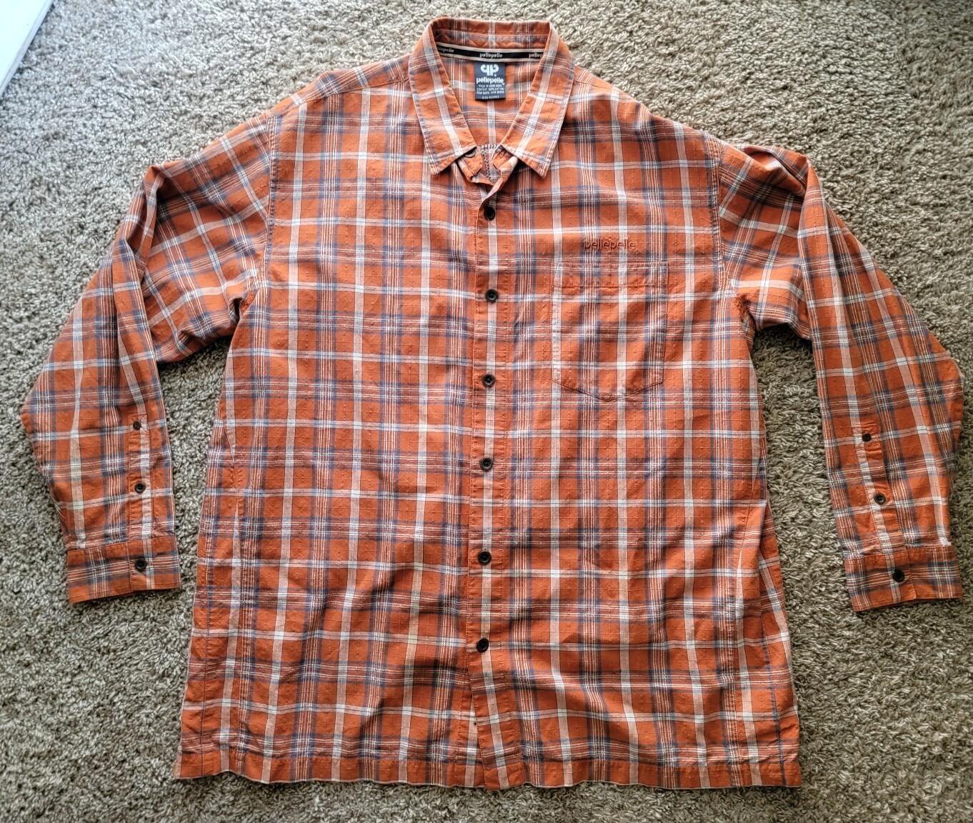 Pelle Pelle Men's Plaid Button Down Shirt Size XL Long Sleeve Orange Vintage
