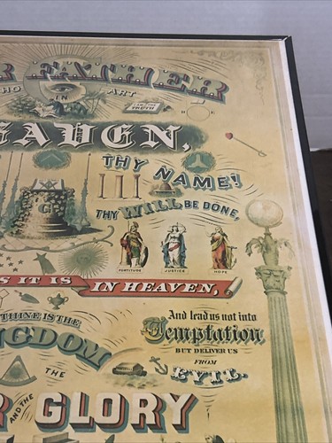 Vintage Masonic Lords Prayer Lithograph Print 12 x 15 - Picture 4 of 6
