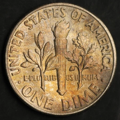 1957  Roosevelt  Dime UNC/AU Toning Rainbow