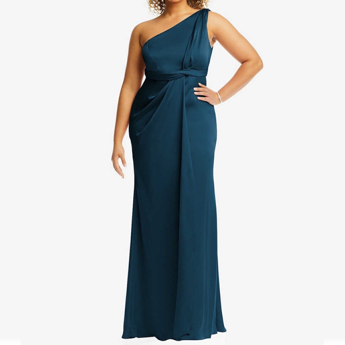 Dessy Collection One Shoulder Draped Twist Dress in Atlantic Blue Size 16  3111 | eBay