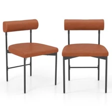 Set of 2 Faux Leather Upholstered Kitchen Side Chair W/ Curved & Padded Backrest