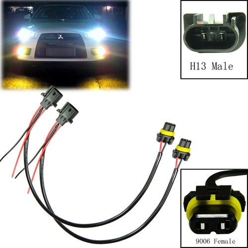 2x H13 9008 Socket to 9006 Bulb Wire Harness Adapter Cord Cable for