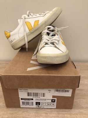 Authentic VEJA White Yellow Quality Real Leather V Trainers