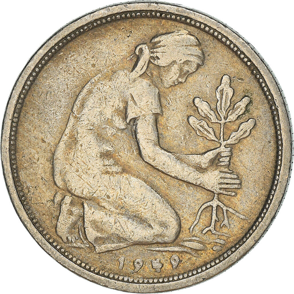 [#950777] Coin, GERMANY - FEDERAL REPUBLIC, 50 Pfennig, 1949, Stuttgart, VF