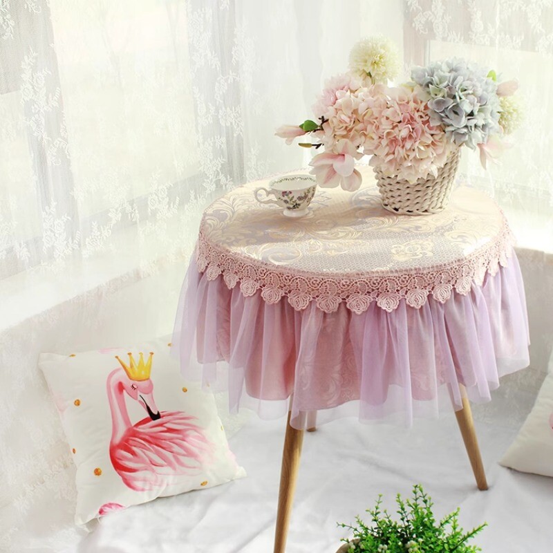 European Lace Round Tablecloth Ruffle Mesh Coffee Table Cover Luxury Home Decors