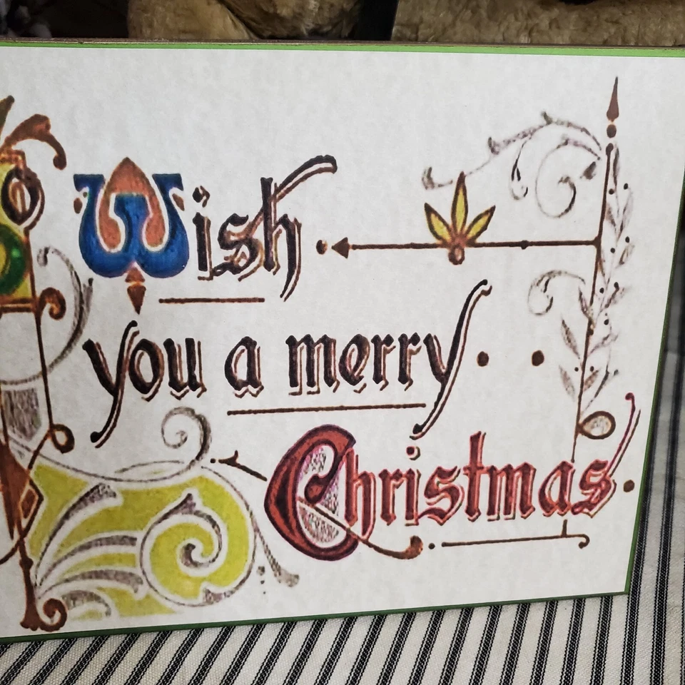 OLD PRIMITIVE VICTORIAN ANTIQUE VINTAGE STYLE MERRY CHRISTMAS WISH SCRIPT SIGN - Image 4 of 4